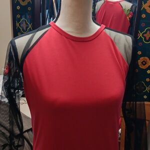 LuLaRoe Red and Black Long Sleeve Top